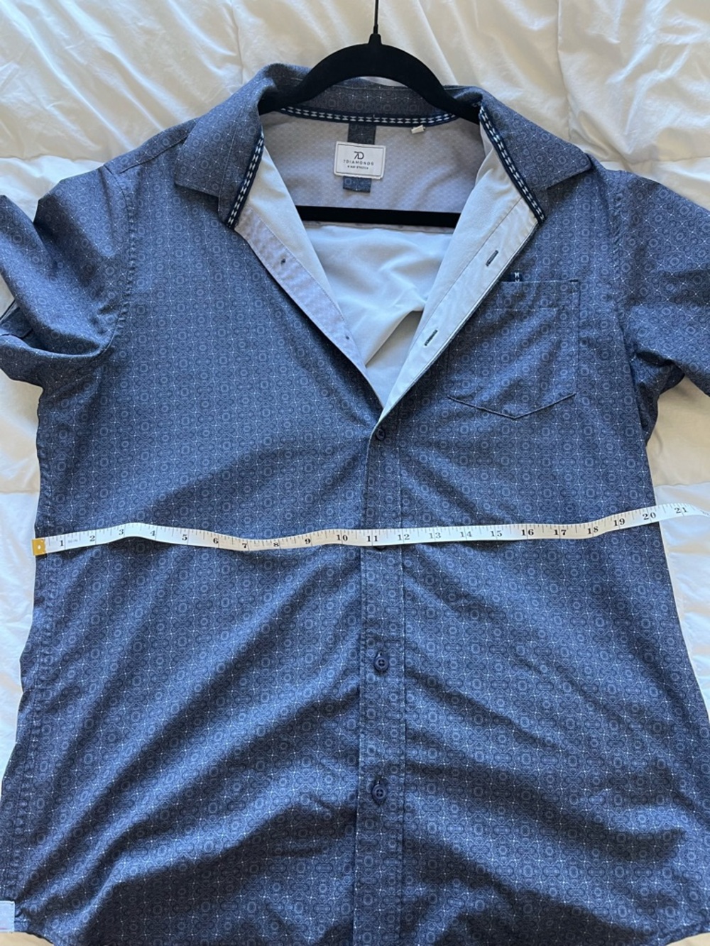7 Diamonds Men's Short-Sleeve Button-Down Shirt - Navy Blue Geo Print - Picture 8 of 9
